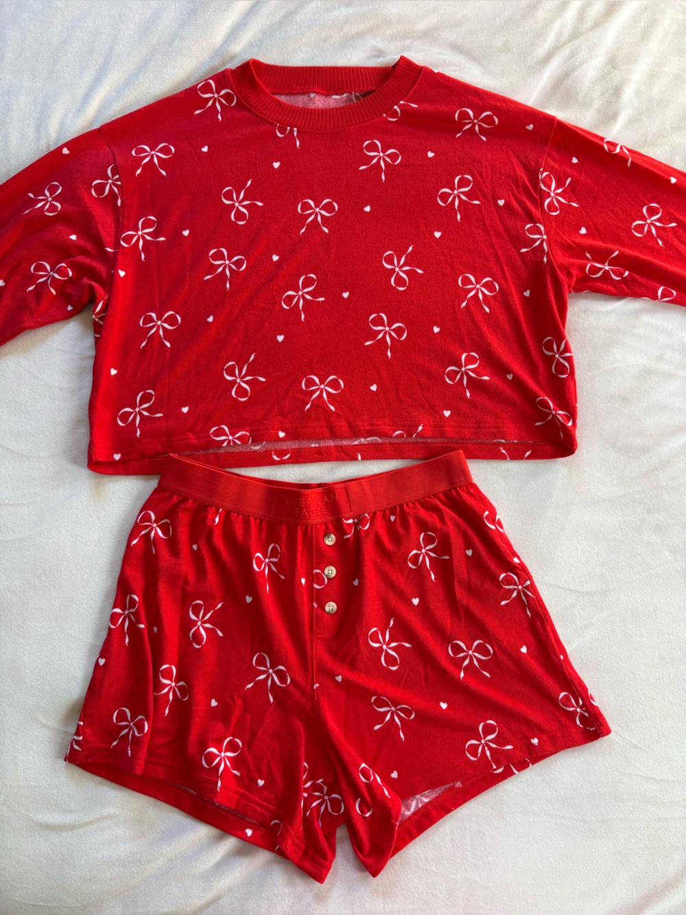 American Eagle Red Bow-Print Pajama Set